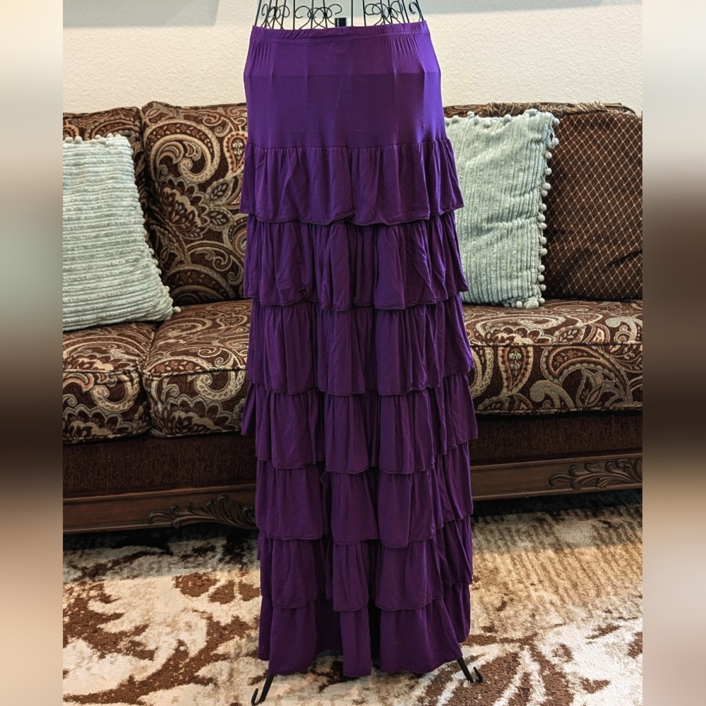 Layered Ruffle Maxi Skirt - Purple